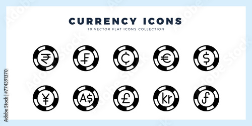 10 Currency Coin Lineal Fill icon pack. vector illustration. photo
