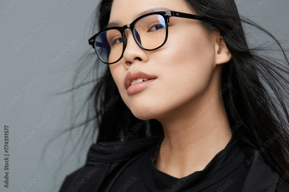 Woman smile asian glasses studio background fashion portrait beautiful Woman smile asian glasses studio background fashion portrait beautiful