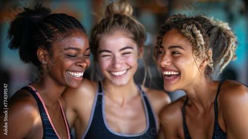 Friends Laughing and Prepping for a Group Gym Workout Generative AI