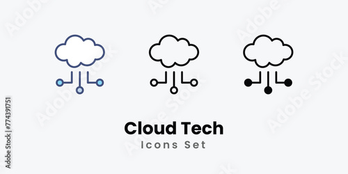 Cloud Tech Icons set thin line and glyph vector icon illustration