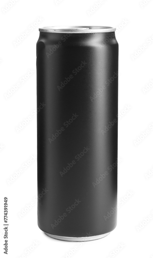 Fototapeta premium Energy drink in black aluminum can isolated on white