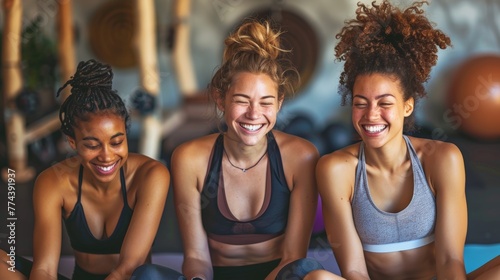 Friends Laughing and Relaxing After a Yoga Class at the Gym Generative AI