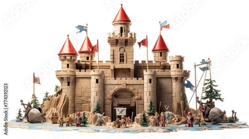Intricate castle compound crafted from Legos and toys, showcasing creativity and playfulness
