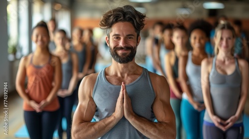 Yoga Class: Adult Students Following Instructor at Studio Generative AI