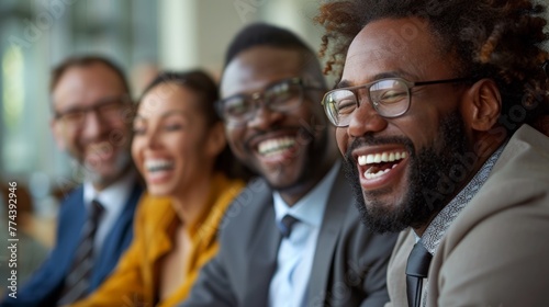 Diverse Business Team Laughing and Collaborating During Office Meeting Generative AI