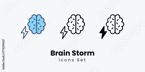 Brain Storm Icons set thin line and glyph vector icon illustration