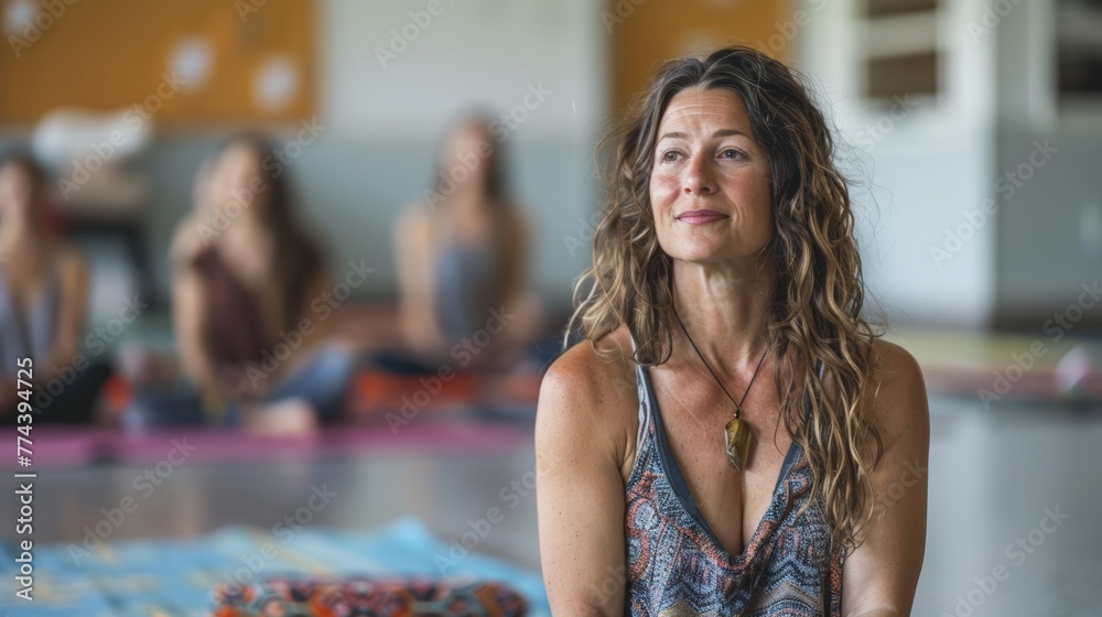 Instructor Leading a Restorative Yoga Class Generative AI