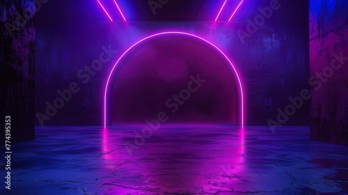 Empty dark neon stage.