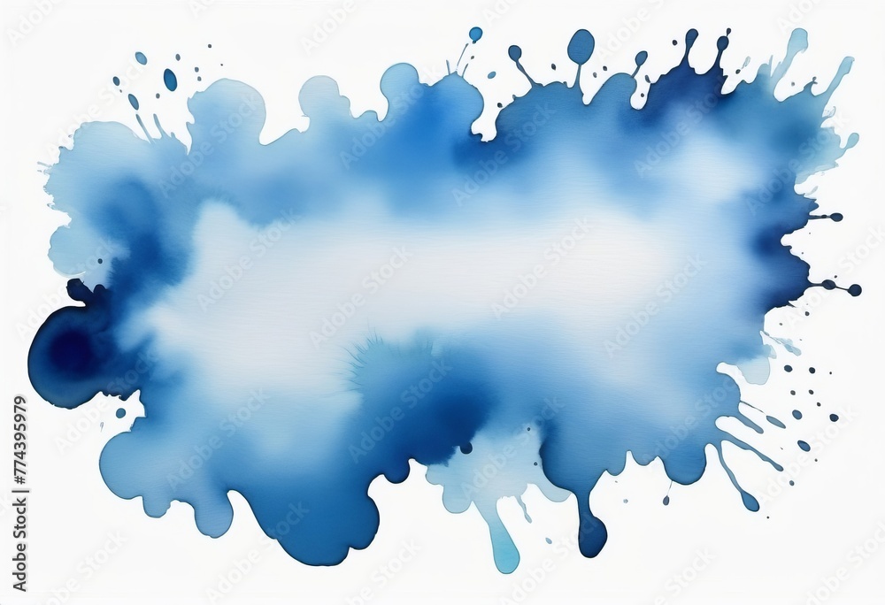 Blue watercolor spots bright background. Template, banner, copy space.
