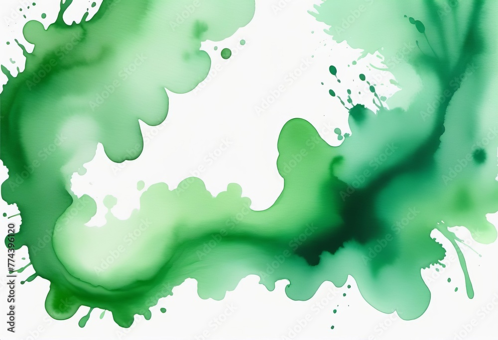 Obraz premium Green watercolor spots bright background. Template, banner, copy space.