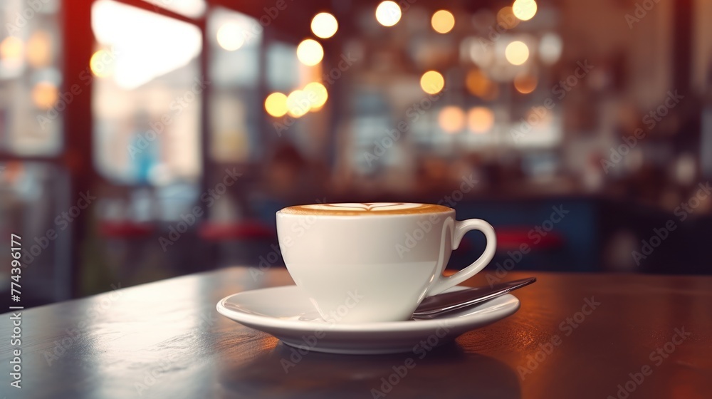 Cup of coffee on table in cafe with people retro instagram effect Cup of coffee on table in cafe with people retro instagram effect