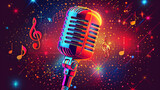 A professional microphone with a colorful and vibrant background