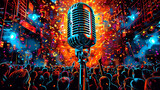A professional microphone with a colorful and vibrant background