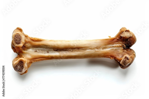 Bird s eye view of dog s dental bone on white background photo