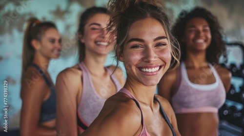 Laughter and Camaraderie: Women Posing in a Fitness Center Generative AI