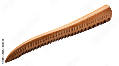 Wooden comb with handle on white background