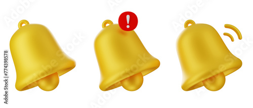 sino 3d realista fundo transparente 3d render icon set notificação 3d bell yellow social media alerta PNG photo