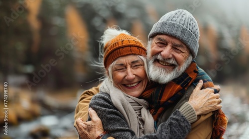 Elderly Man in Joyous Embrace with Wife Generative AI