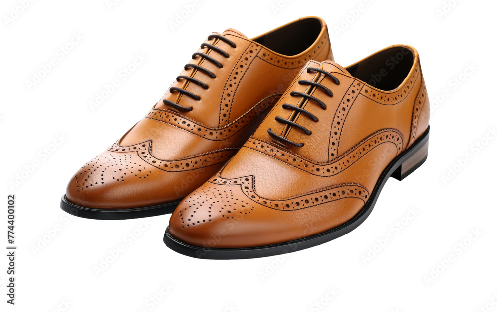 A pair of brown shoes resting elegantly on a crisp white background A pair of brown shoes resting elegantly on a crisp white background