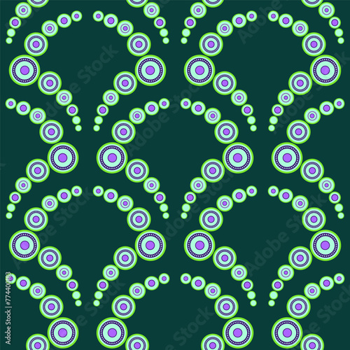 Seamless pattern in classic style with light green circles on dark green backgpound. Many rings. Tiles in the shape of an arch. For printing wallpaper, giftpapers, textile. photo