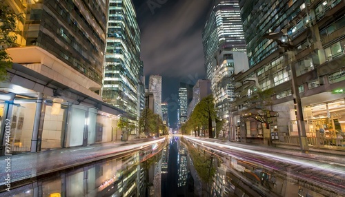 Tokyo Nightscape - Neon Glow and Urban Reflections - Empty City Street - Generative AI