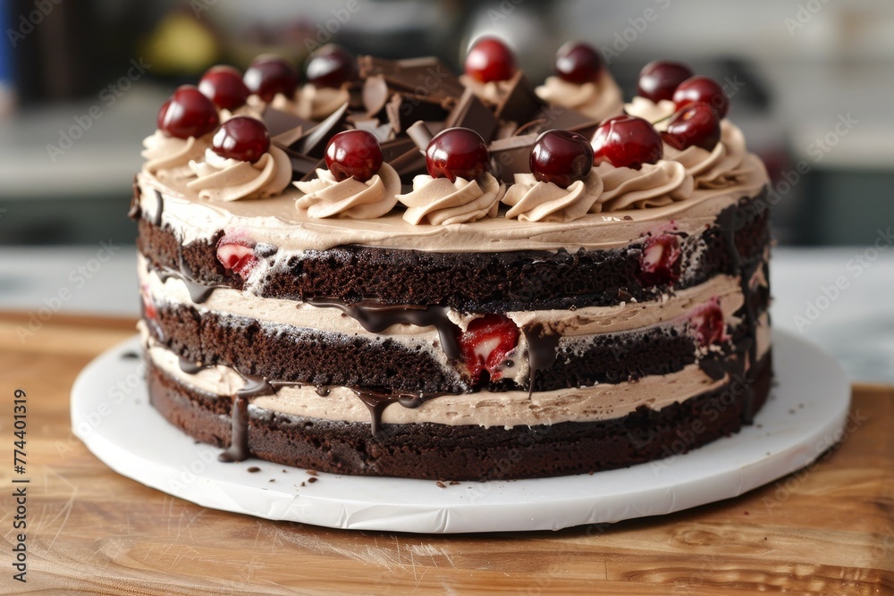 Black Forest cake chocolate with cherries and cream Black Forest cake chocolate with cherries and cream