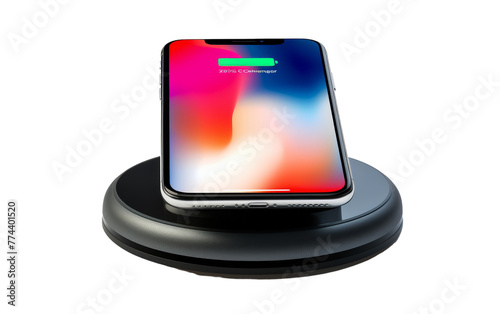 An iPhone receiving a charge on a wireless charger