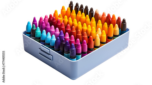 A colorful array of crayons fill a container  creating a vibrant and artistic display of creativity