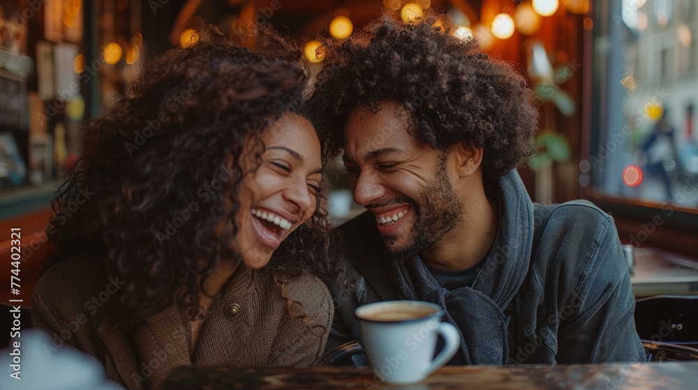 Laughter-Filled Coffee Date: Young Couple Enjoying Quality Time Generative AI