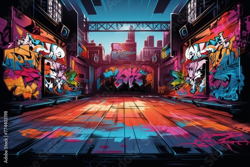 Graffiti-covered alley transformed into a dance floor for a freestyle street dance competition