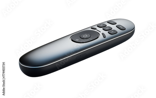 A detailed close-up of a remote control sitting on a white background photo