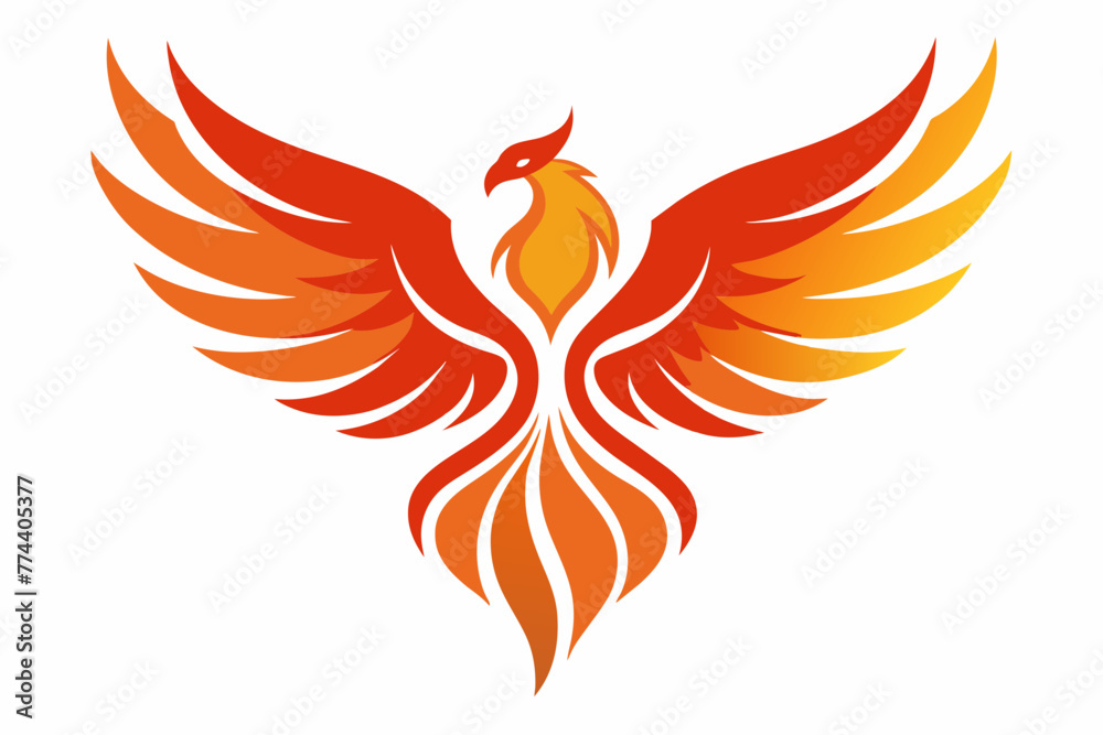 Fototapeta premium pheonix with open wings,flat curvy design, rounded shapes vector logo style --no background texture