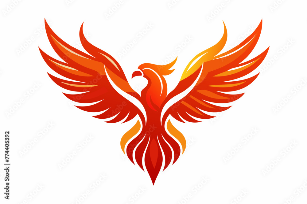 Obraz premium pheonix with open wings,flat curvy design, rounded shapes vector logo style --no background texture