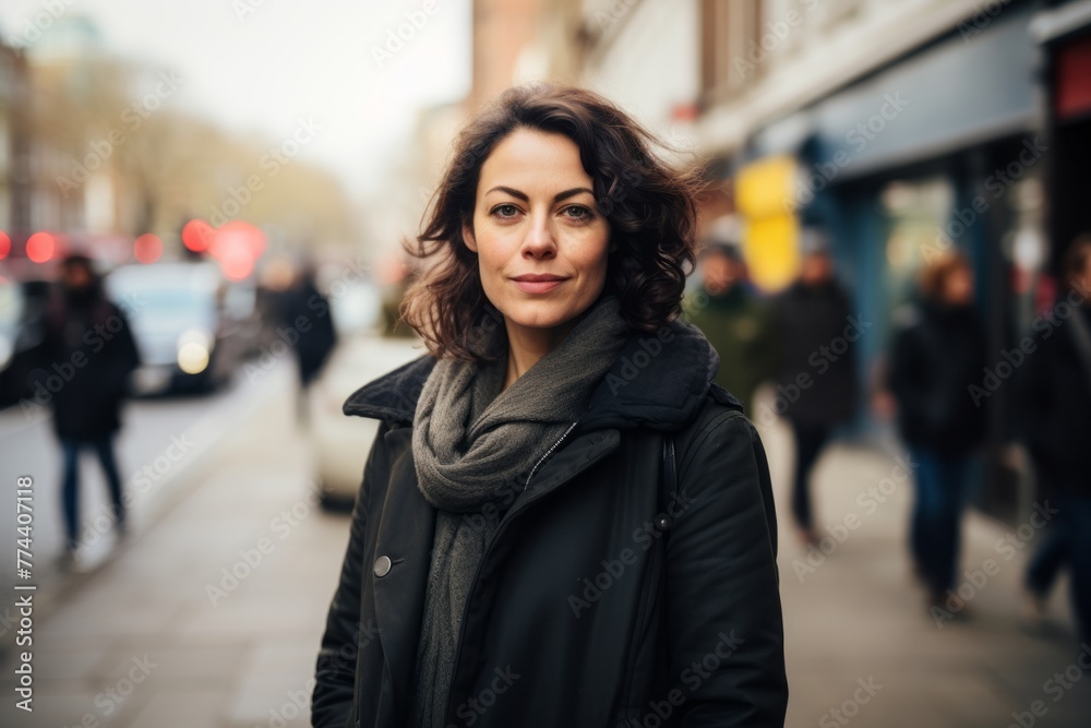 Portrait of a beautiful middle-aged woman in a city street.