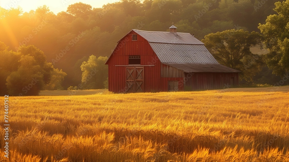 Warm Sunset on Rural Wheat Fields, generative ai