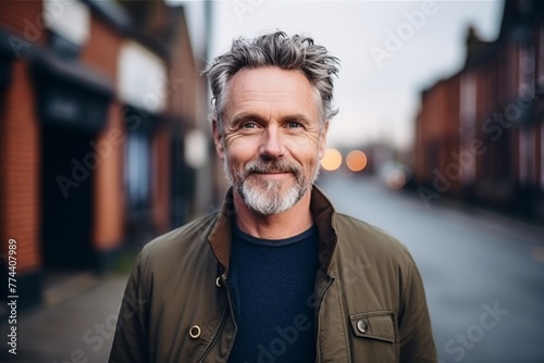 Portrait of a senior man smiling at the camera in the city