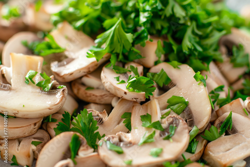 Chopped mushrooms paired with fresh green parsley