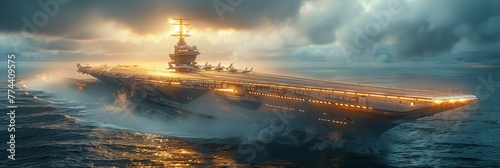 Dominant warship traversing expansive maritime horizons photo