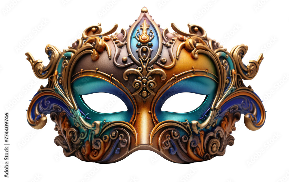 Intricately designed gold and blue mask exudes elegance and mystery