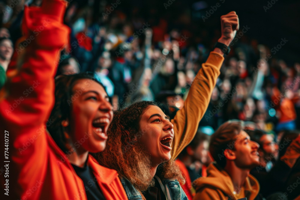 Audience members showing their enthusiasm and support during a sports event Audience members showing their enthusiasm and support during a sports event