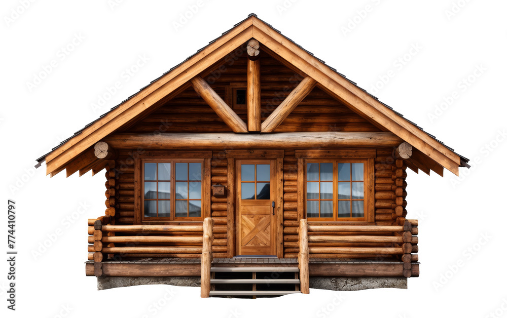 A picturesque small log cabin with a charming porch and steps nestled in nature A picturesque small log cabin with a charming porch and steps nestled in nature