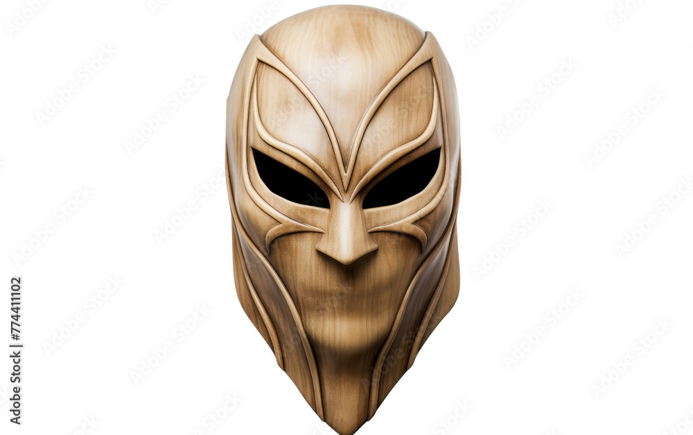 An otherworldly, intricate alien mask displayed against a stark white backdrop An otherworldly, intricate alien mask displayed against a stark white backdrop