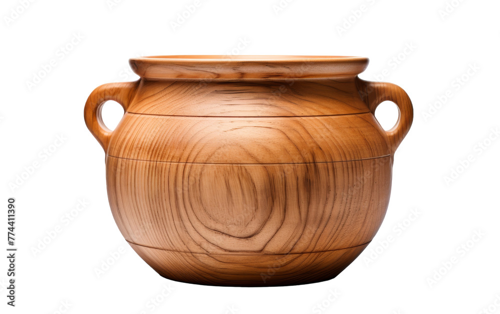 Large wooden urn with elegant handles on a pristine white background