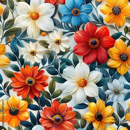 Watercolor floral print bright colors. Seamless pattern