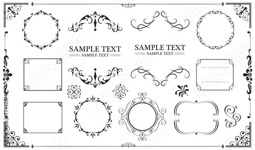 Ornate frames and borders, calligraphic design elements, vector set..eps