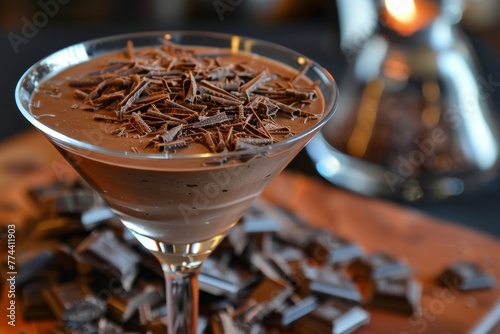 Chocolate mousse in a Martini glass with chocolate shavings