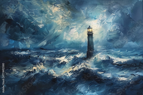 Turbulent Sea and Lighthouse Art