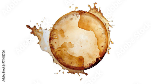 round brown blotchy coffee stain from cup on white background