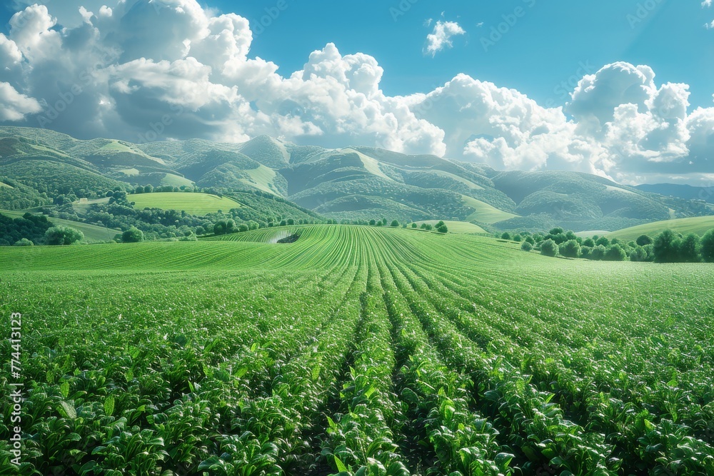 Background of a farm field landscape in 3D modern format