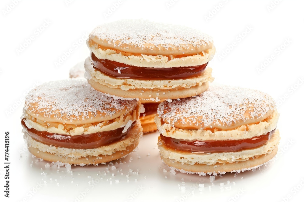 Classic Argentine alfajores with caramel and sugar isolated Classic Argentine alfajores with caramel and sugar isolated